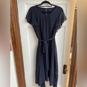 Navy Flutter Sleeved Dress - Fully Lined - Never worn Removable Belt
